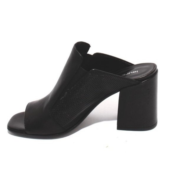 ITALIAN Black Leather Slide Open Toe Heel Sandal - Picture 6 of 8